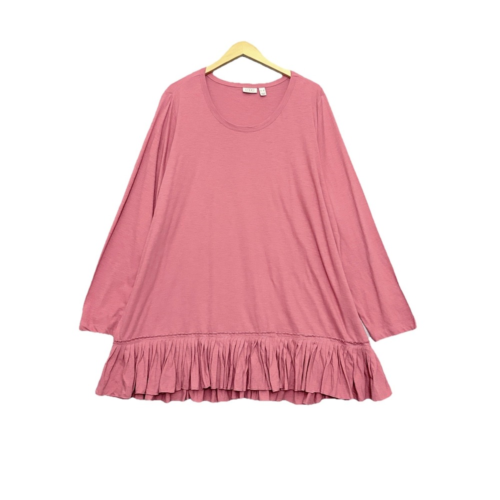 LOGO Lori Goldstein Tunic Top Ruffle Accordian Hem Long Sleeve Flowy Pink Sz 3X